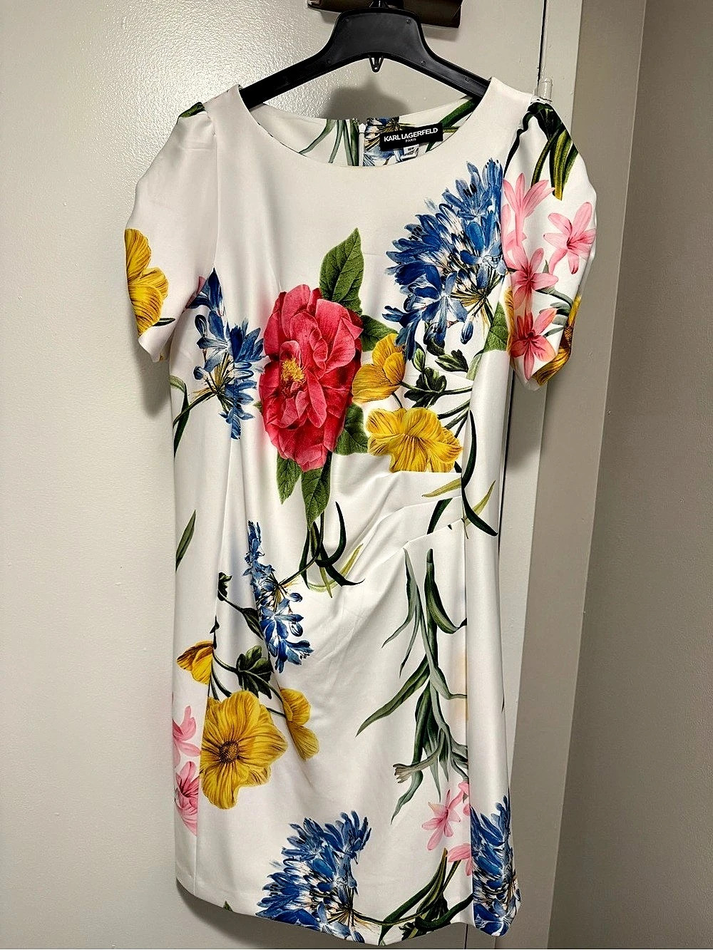 Karl Lagerfeld Floral Mini Dress in White & Blue Size 16 w